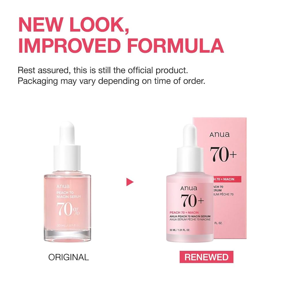 Anua Peach 70% Niacin Serum (30ml) – Brightening and Hydrating Serum with 70% Niacinamide and Peach Extract for Even Skin Tone