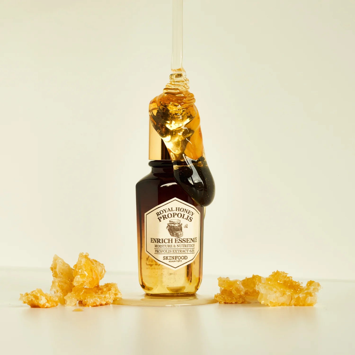 SKINFOOD Royal Honey Propolis Enrich Essence (50ml) – Nourishing Korean Essence with Propolis and Honey for Hydration and Skin Barrier Repair