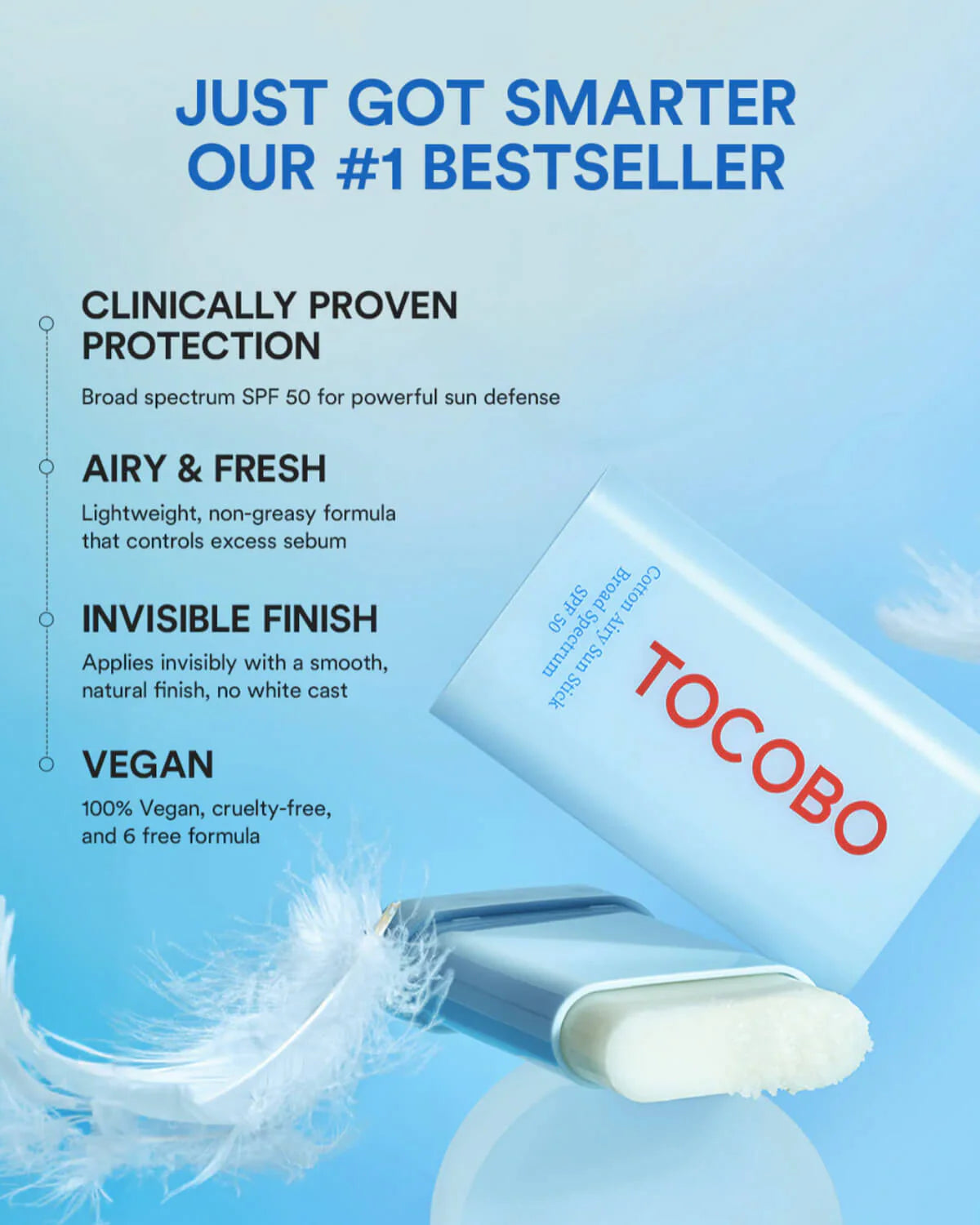TOCOBO Cotton Airy Sun Stick SPF 50+ PA++++ – Lightweight Matte Korean Sunscreen Stick for Daily UV Protection